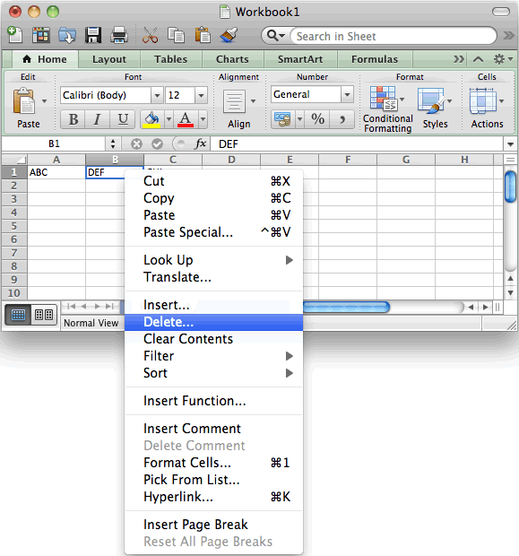 excel spreadsheet how to delete column in excel for mac